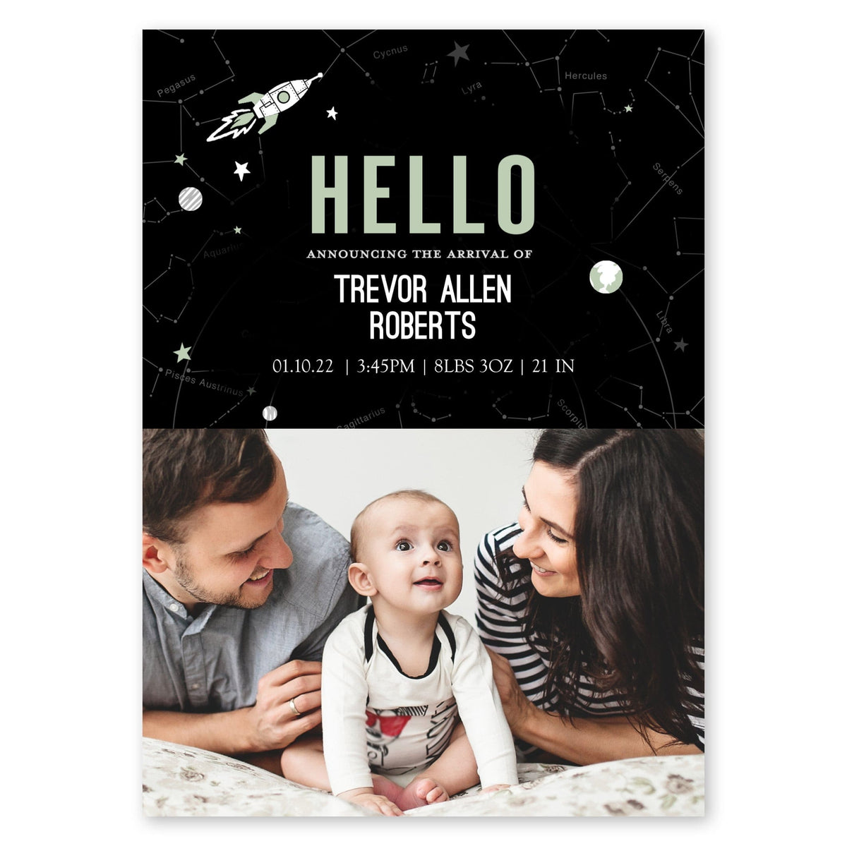 Retro Rocket Baby Announcement Black Gartner Studios Baby Announcement