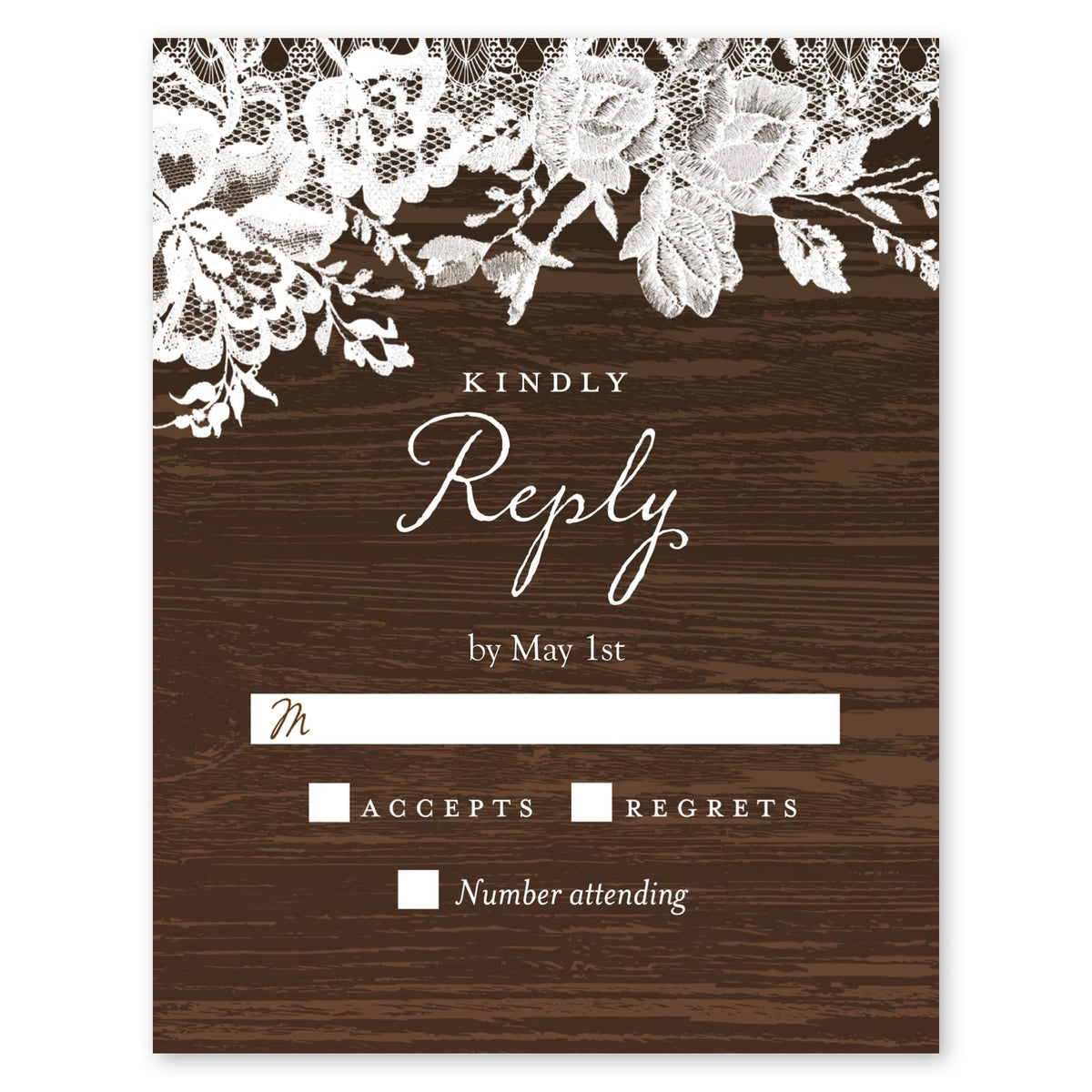 Rustic Lace Border Wedding Response Card Chocolate Gartner Studios Response Cards 10614