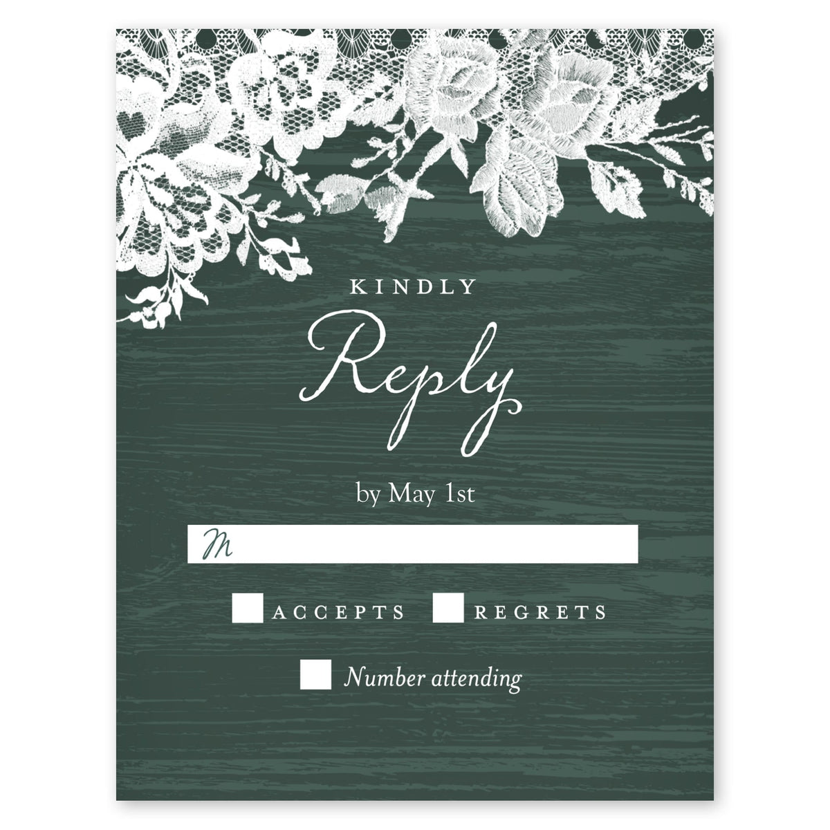 Rustic Lace Border Wedding Response Card Emerald Gartner Studios Response Cards 10614